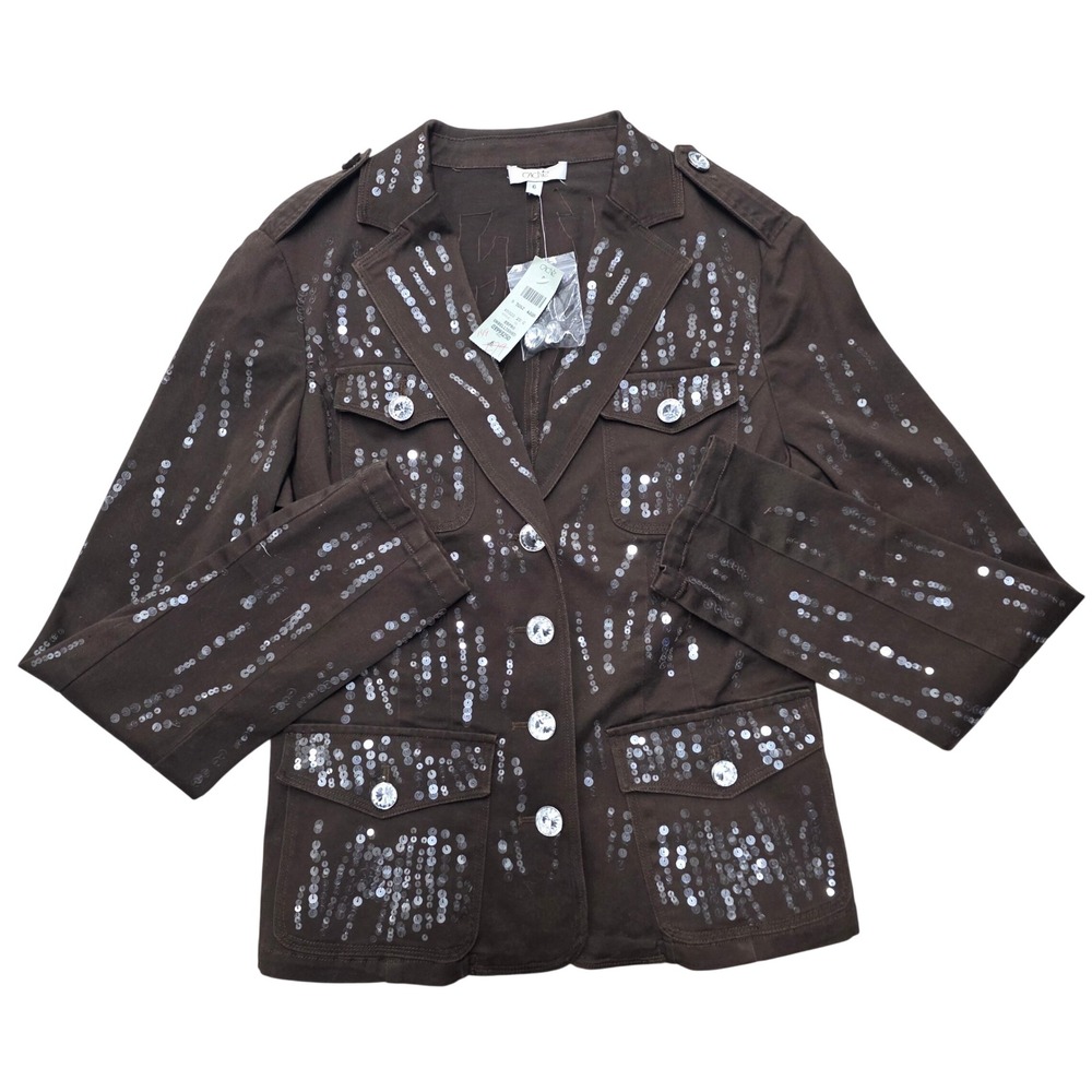 Cache Brown Sequins Embellished Military Style Blazer Jacket Size‎ 6
